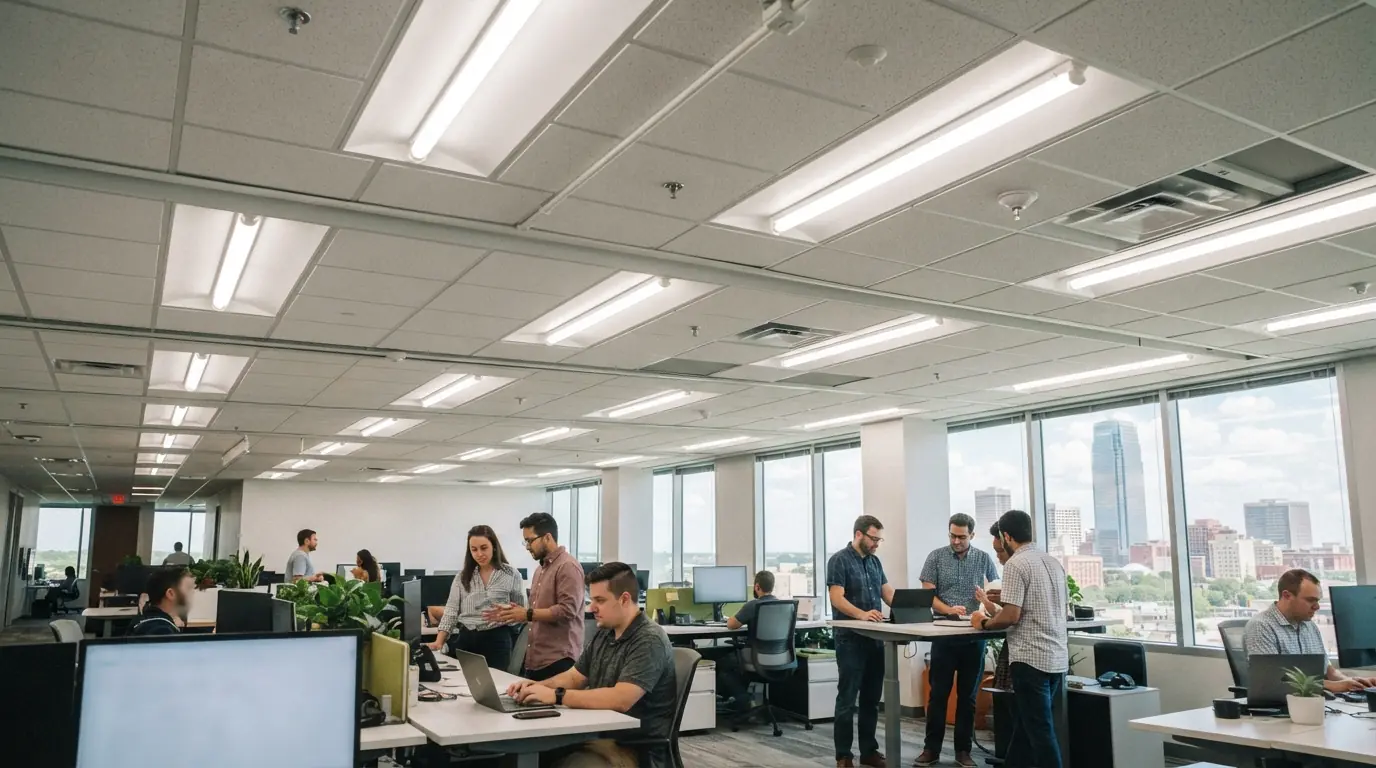 LED tubes installed in converted troffers in an Oklahoma City office