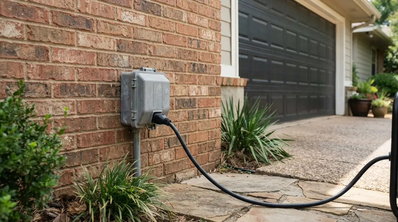 Generator inlet box mounted on the exterior wall of an Oklahoma City home