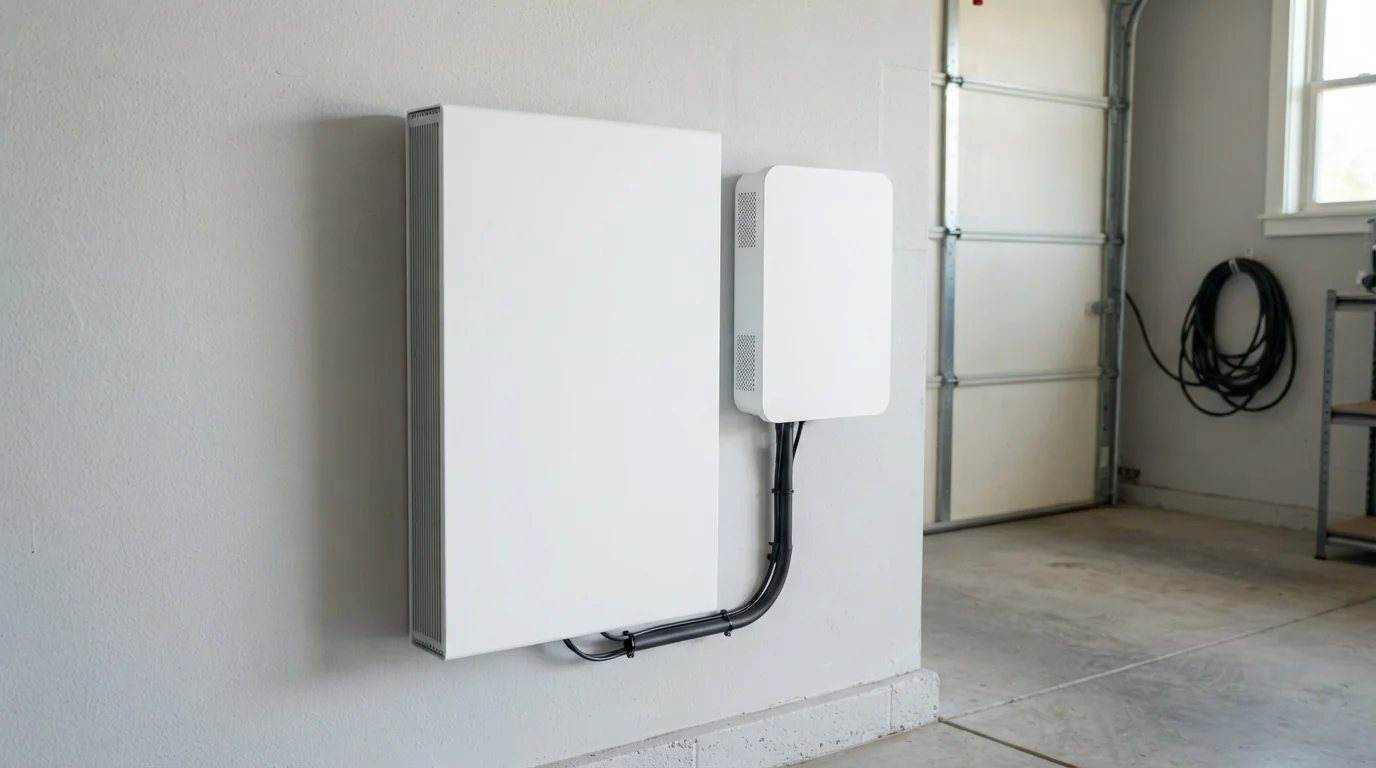 Wall-mounted home battery and gateway installed in an Oklahoma City garage