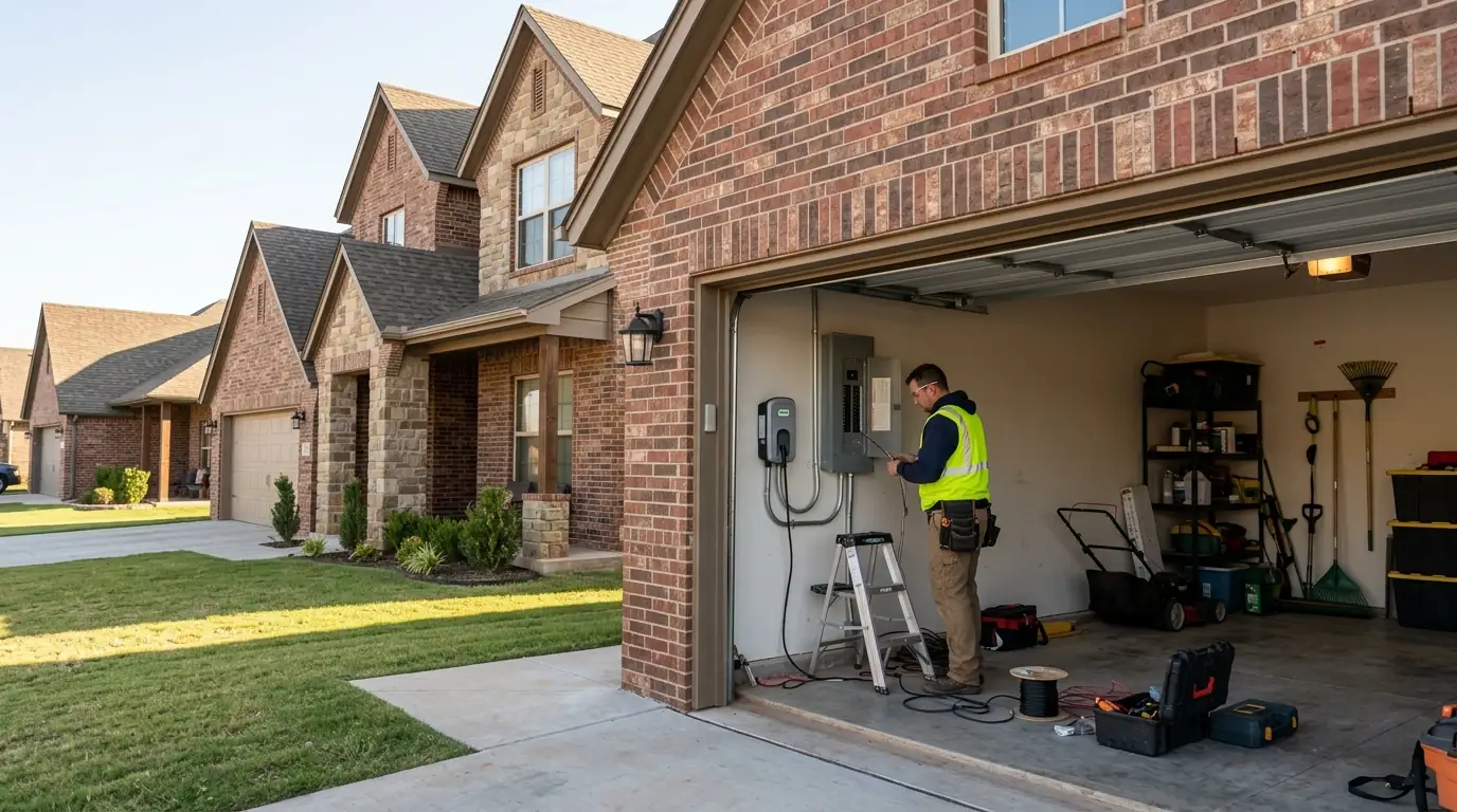 Electrician installing an EV charger in an Edmond garage
