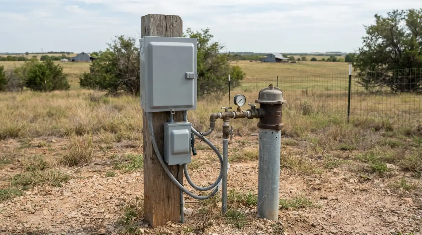 Well pump control box and disconnect at a wellhead near Oklahoma City