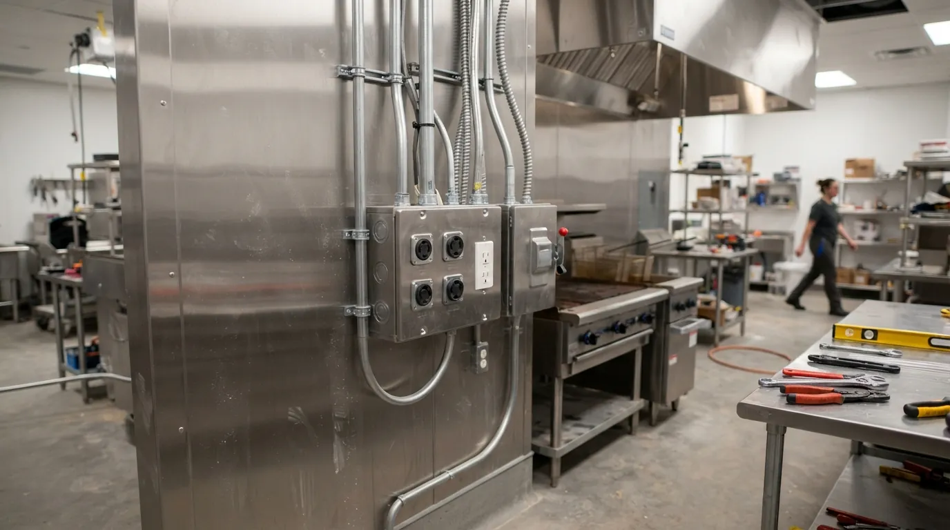 Restaurant kitchen equipment circuits and receptacles in an Oklahoma City build-out