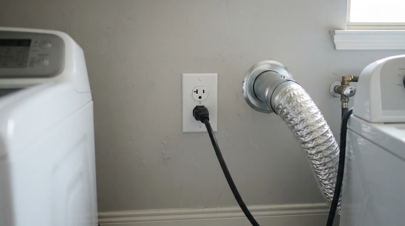 New 240 volt dryer receptacle installed in an Oklahoma City laundry room