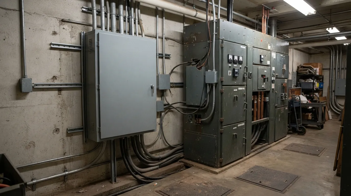 Automatic transfer switch beside commercial switchgear in Oklahoma City