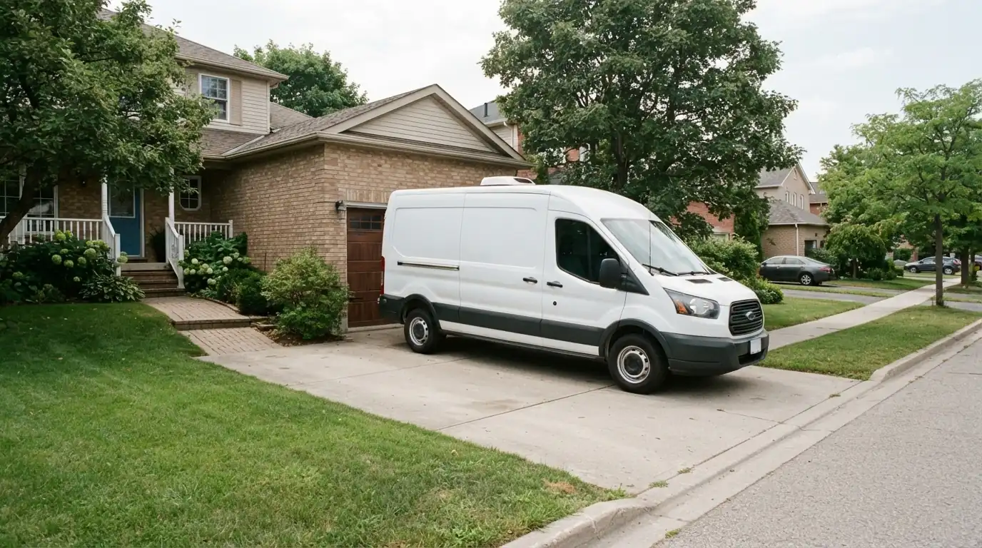 Service van parked outside an Oklahoma City home at night during an emergency call