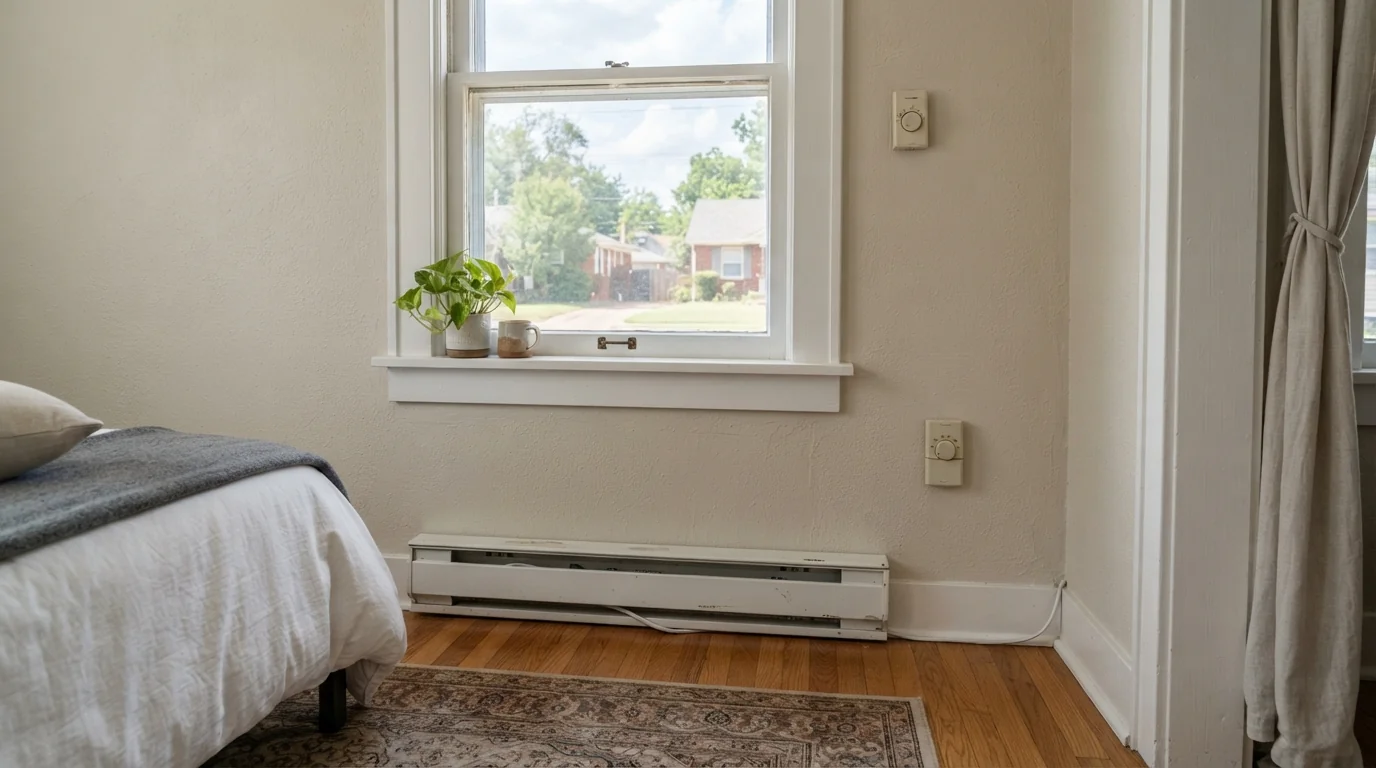 Baseboard heater installed under a window in an Oklahoma City bedroom