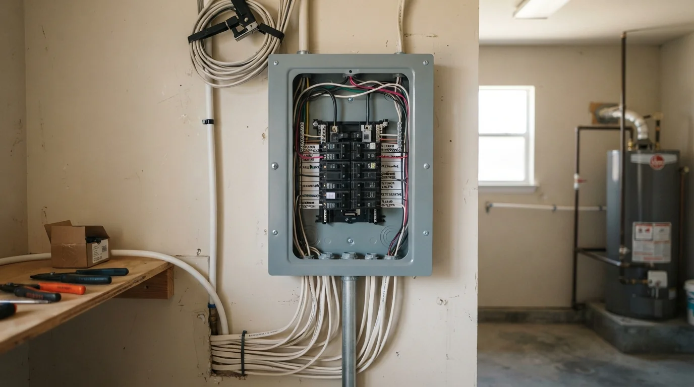 Kitchen remodel subpanel with new breakers in an Oklahoma City home
