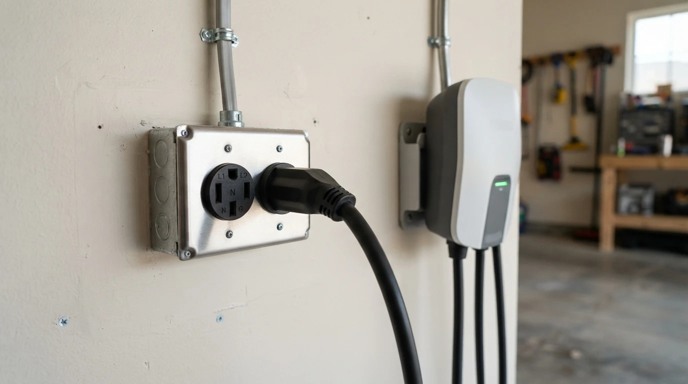 NEMA 14-50 outlet installed for a plug-in EV charger in Oklahoma City