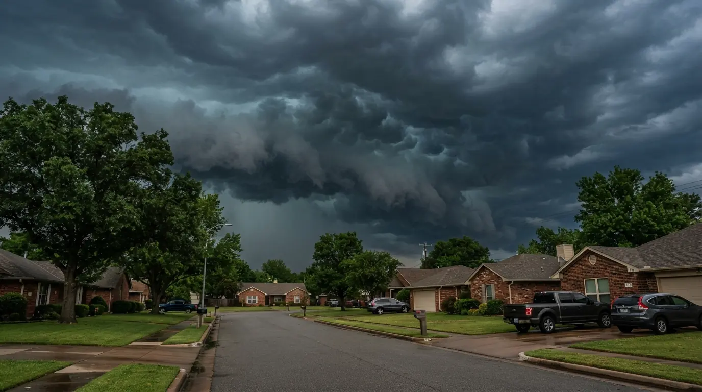 Storm clouds over an Oklahoma City neighborhood in spring