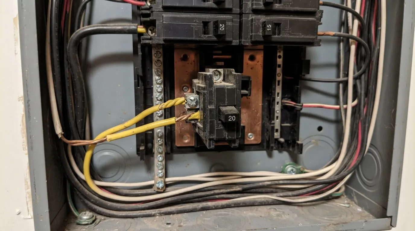 Double-tapped breaker found during a home inspection in an Oklahoma City panel