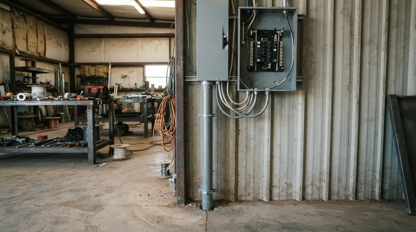 Feeder conduit entering a subpanel in a detached shop in Oklahoma City