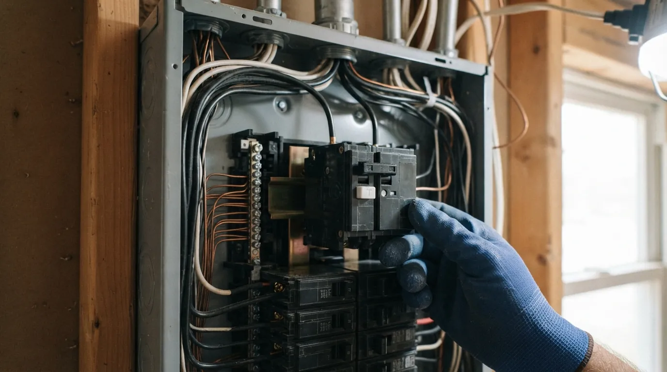 New AFCI breaker being installed in an Oklahoma City panel