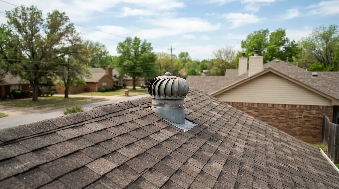 Powered attic ventilator installed on a roof in Oklahoma City