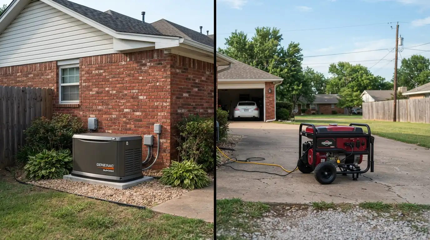 Standby and portable generators compared at an Oklahoma City home