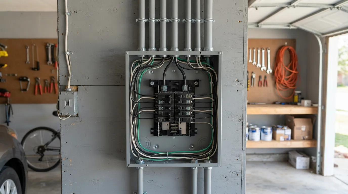 New subpanel installed on a garage wall in Oklahoma City