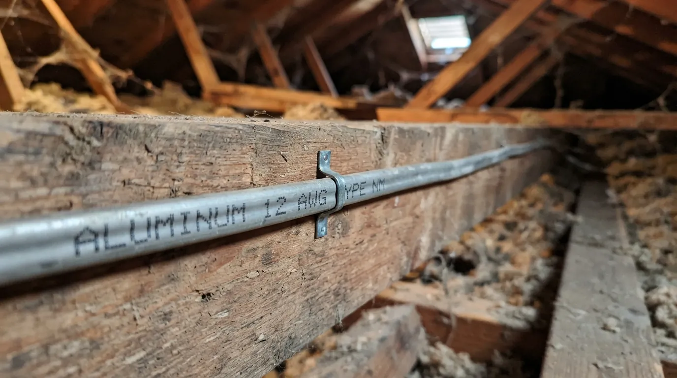 Aluminum branch wiring marked on a cable in an Oklahoma City attic