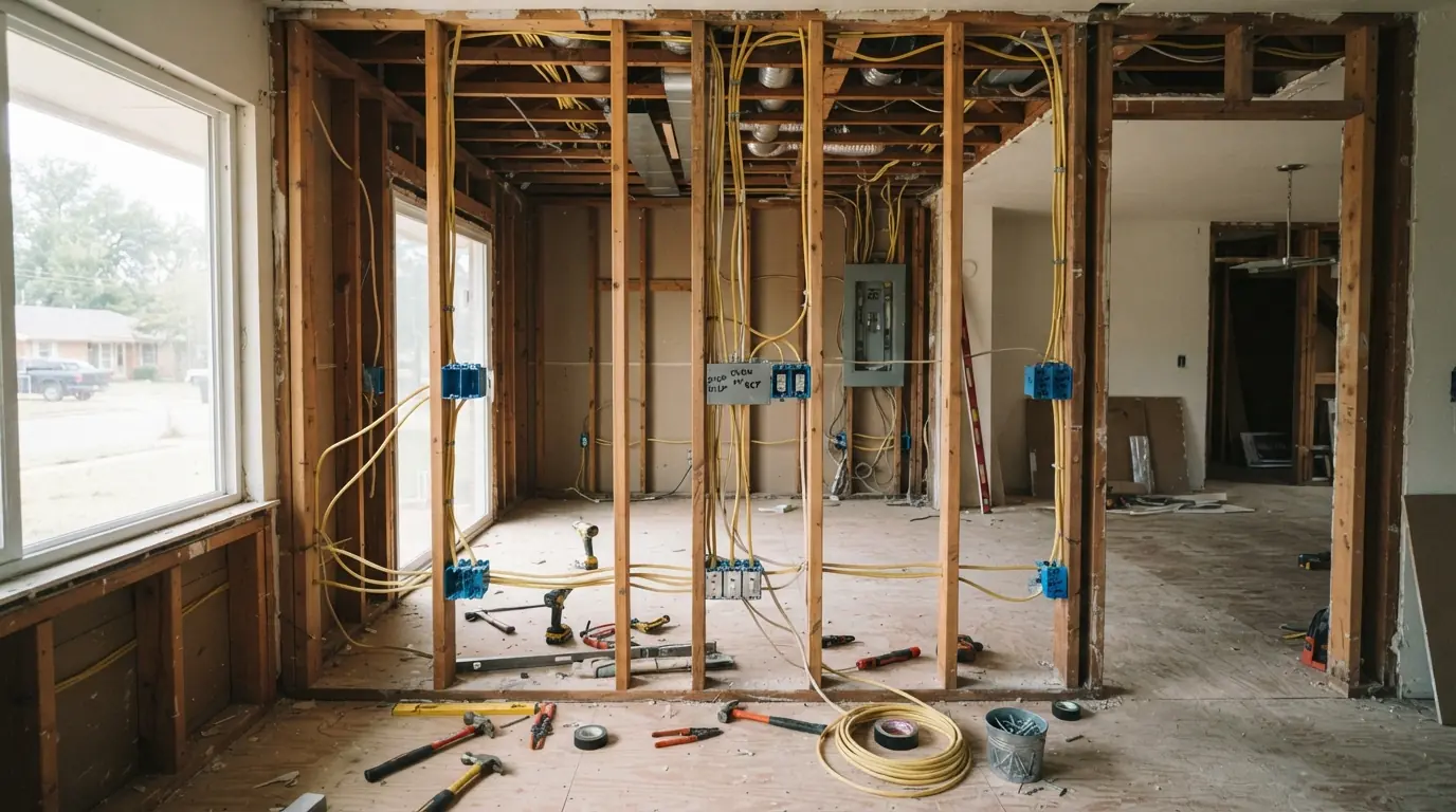 Kitchen remodel with new circuits roughed in on open studs in Oklahoma City