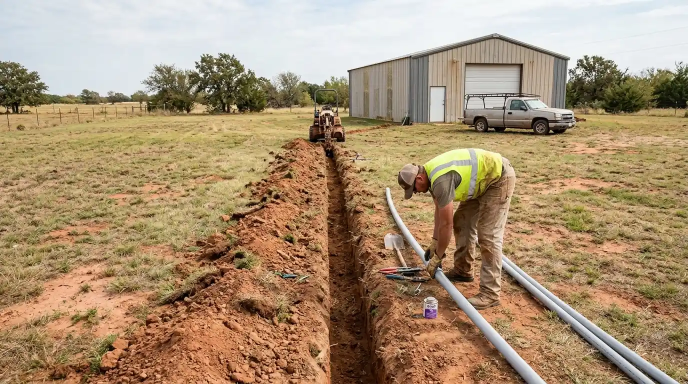 Electrician trenching to a detached shop in Choctaw
