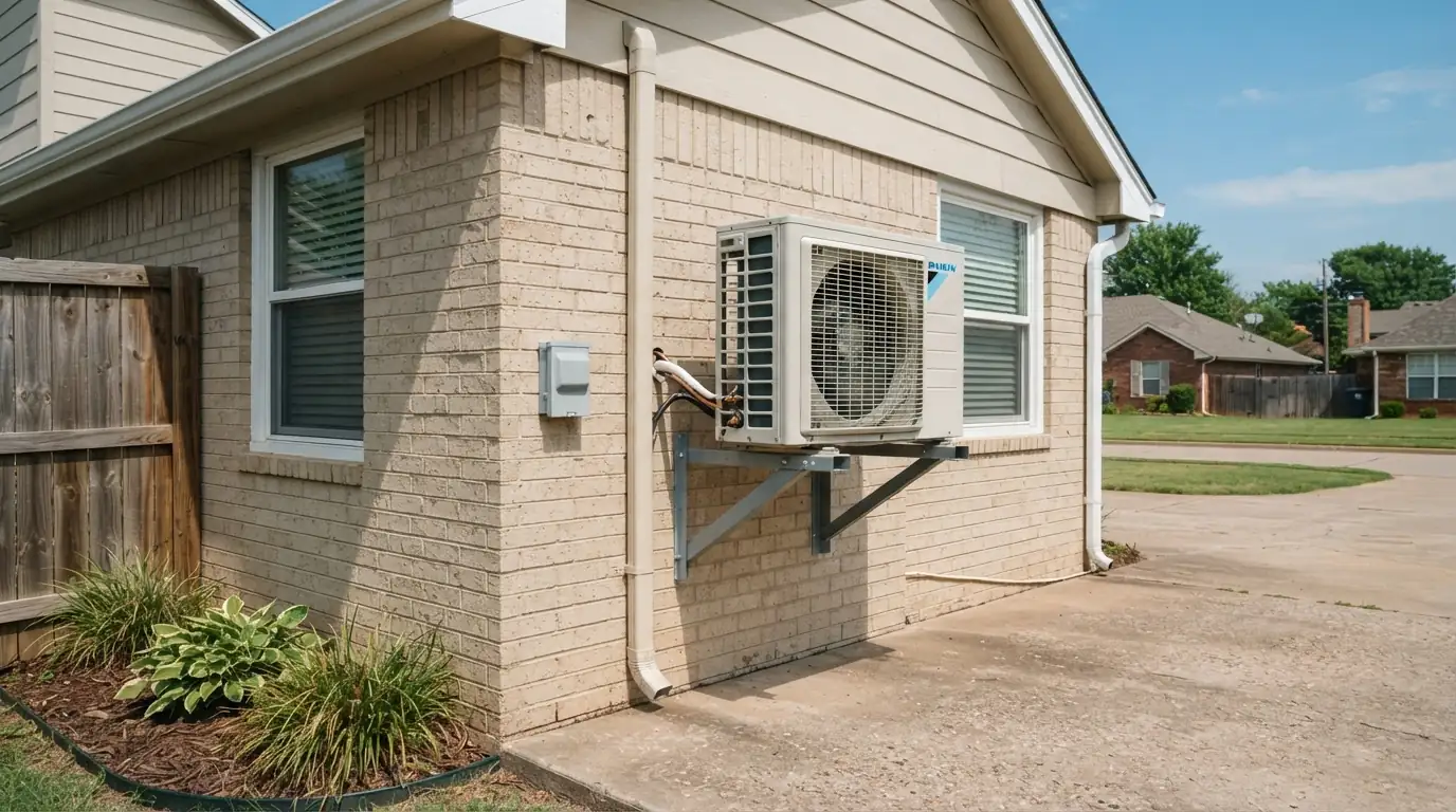 Mini-split outdoor unit with a new disconnect on an Oklahoma City home