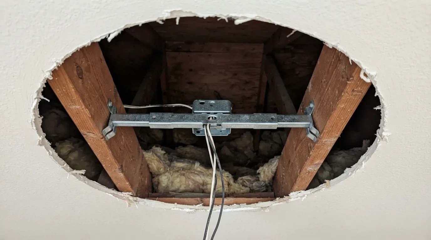 Fan-rated brace installed between ceiling joists in Oklahoma City