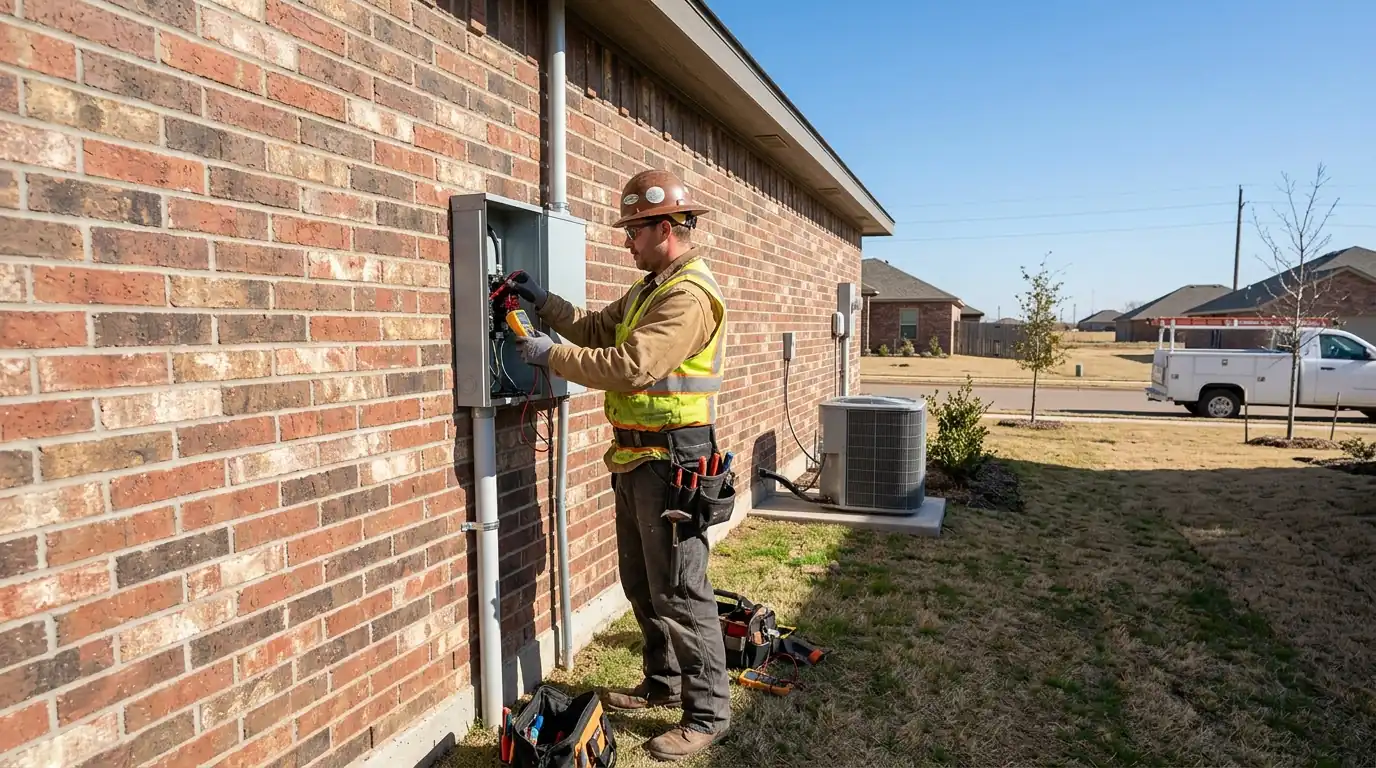 Electrician checking a meter base on a home in Cleveland County