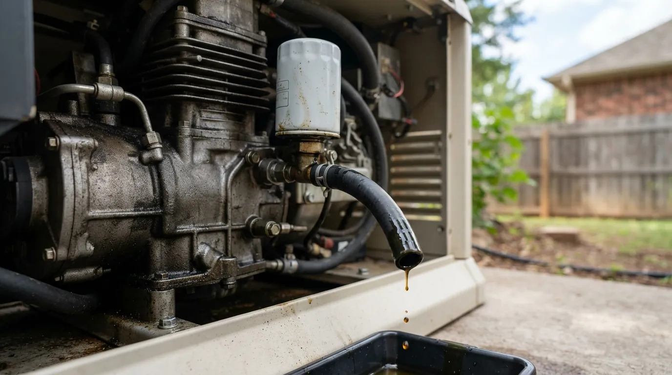 Oil and filter change on an air-cooled home standby generator in Oklahoma City