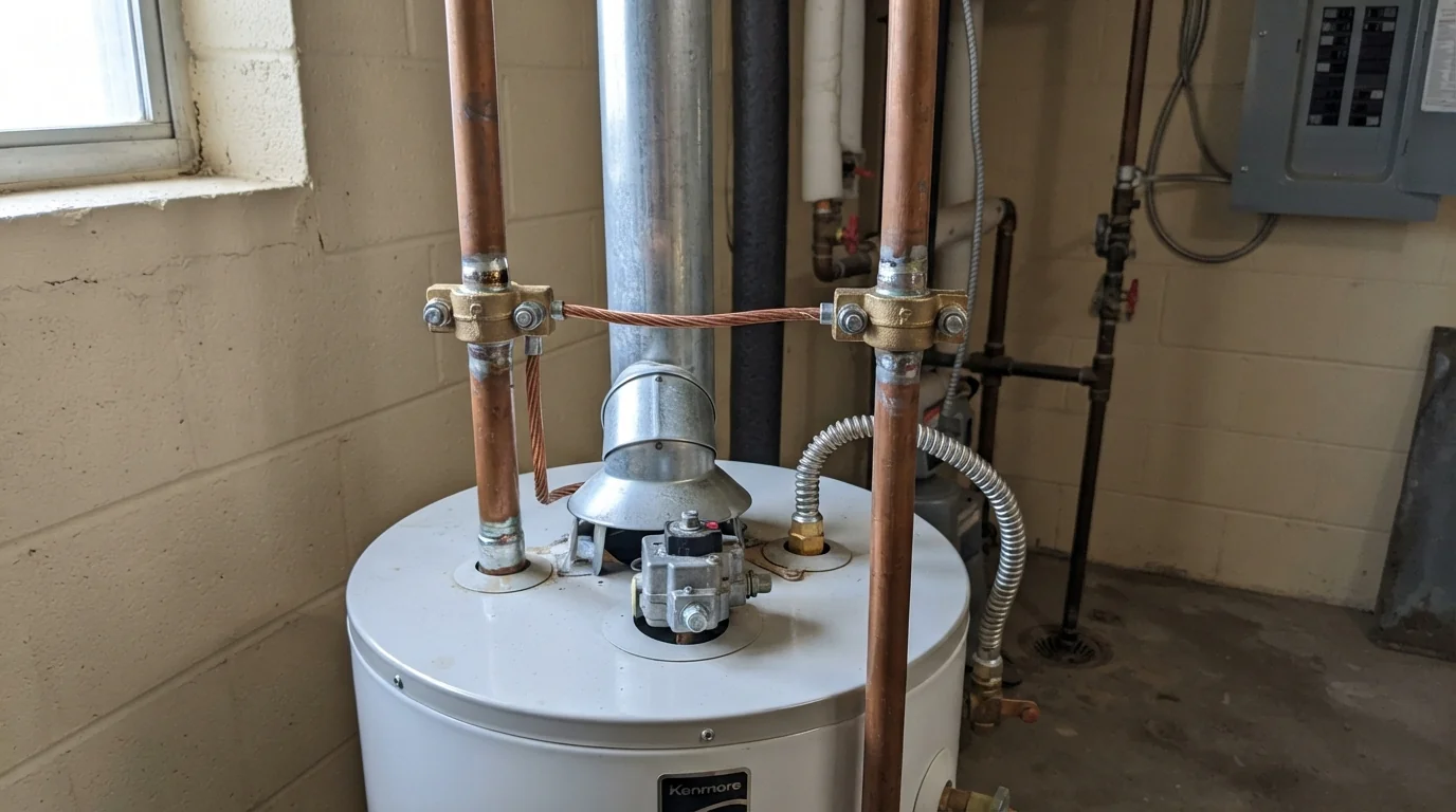 Bonding jumper across a water heater in an Oklahoma City utility room